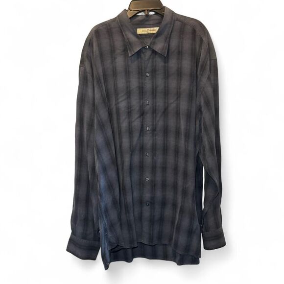 Tommy Bahama black/grey plaid long sleeve lightweight button-up shirt Sz XXL - Picture 7 of 7